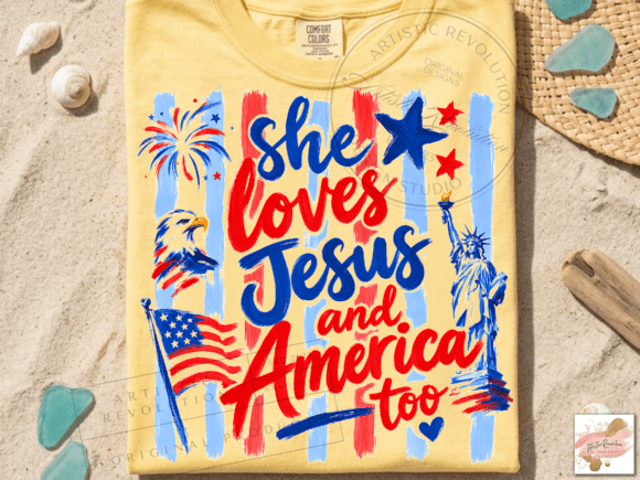 4th of July PNG: Love Jesus America T-Shirt Designs