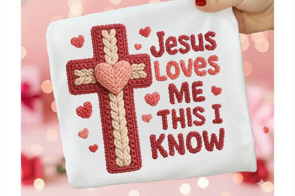 Christian Cross Heart Crochet Yarn PNG Illustrations