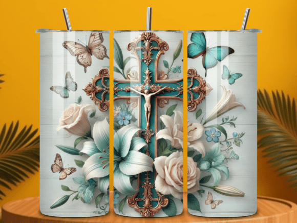 Christian Cross Tumbler Wrap PNG for Local Business Branding