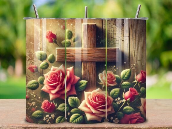 Christian Cross with Flowers Tumbler V.2 — Tumbler Wraps