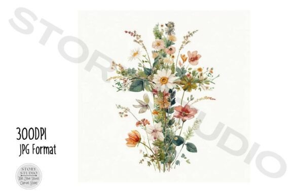 Floral Cross Christian Clipart Set for Crafts