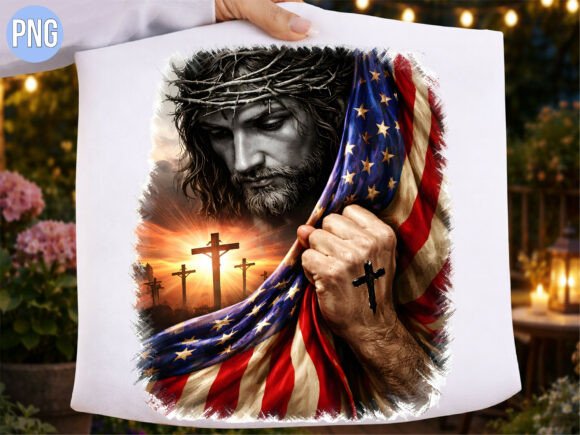 Jesus American Flag Religious Cross PNG T-Shirt Designs