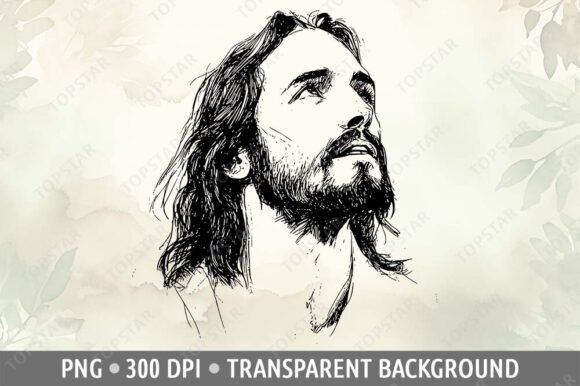 Jesus Praying Looking Up to Heaven PNG Illustrations