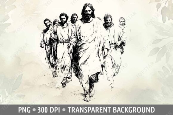 Jesus Walking with Disciples Apostles