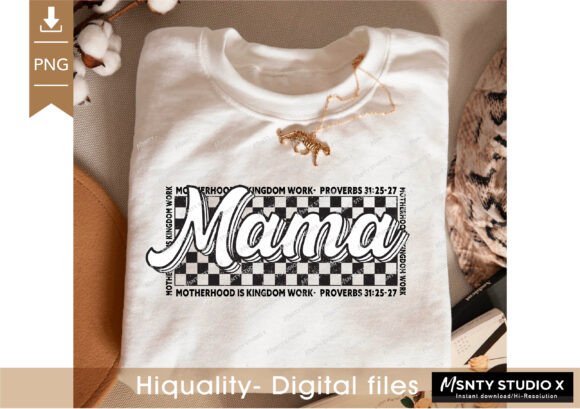 Retro Checkered Mama PNG: Christian Mom Graphic Templates