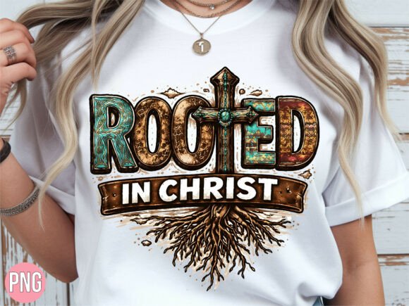 Rooted in Christ Cross PNG for T-Shirt Designs