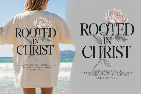 Rooted in Christ Floral Christian Tee T-Shirt Designs