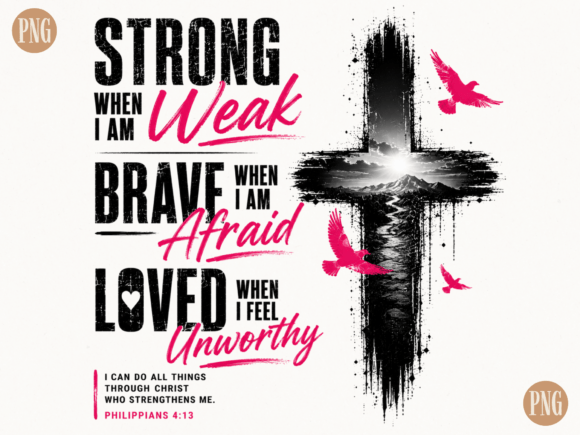 Strong Brave Loved Worthy Christian PNG for T-Shirt Designs